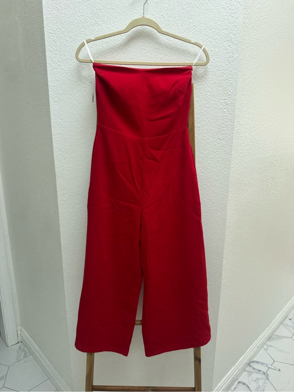 Aritzia Babaton Strapless Cropped  Red Wide-Leg Jumpsuit
